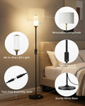 Black metal floor lamp with beige fabric shade and all-in-one led light honeywell f3 soft led retro floor lamp