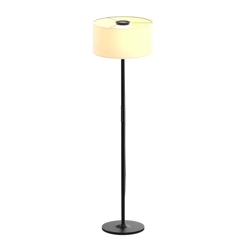 Black metal floor lamp with cylindrical cream fabric shade featuring adjustable color temperature honeywell hwl-f3