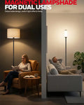 Honeywell f3 soft led retro floor lamp with magnetic beige fabric lampshade and black metal stand for dual use