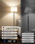 Honeywell f3 soft led retro floor lamp with sleek black metal frame and two fabric shade options in white and gray