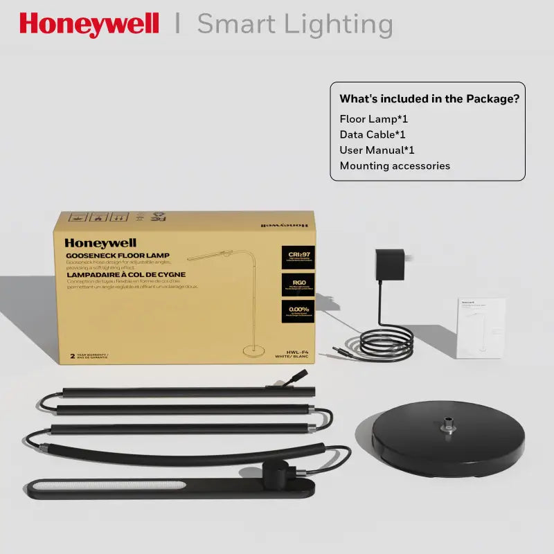 Black honeywell f4 gooseneck floor lamp with adjustable led light bar and sleek modern design for living room floor lamps