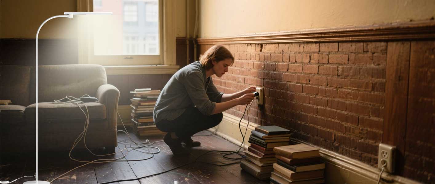 boston	Funktionale Honeywell F4 Stehlampe in einer historischen Studentenwohnung in Boston