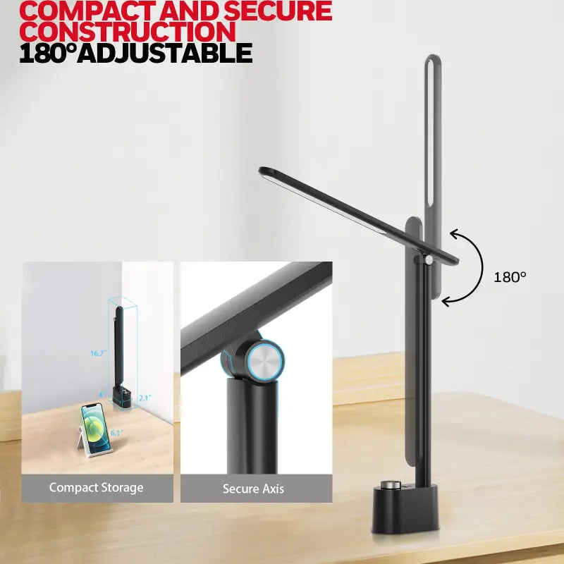 Black sleek honeywell h01 foldable desk lamp with adjustable arm designed for eye protection and minimalist workspace