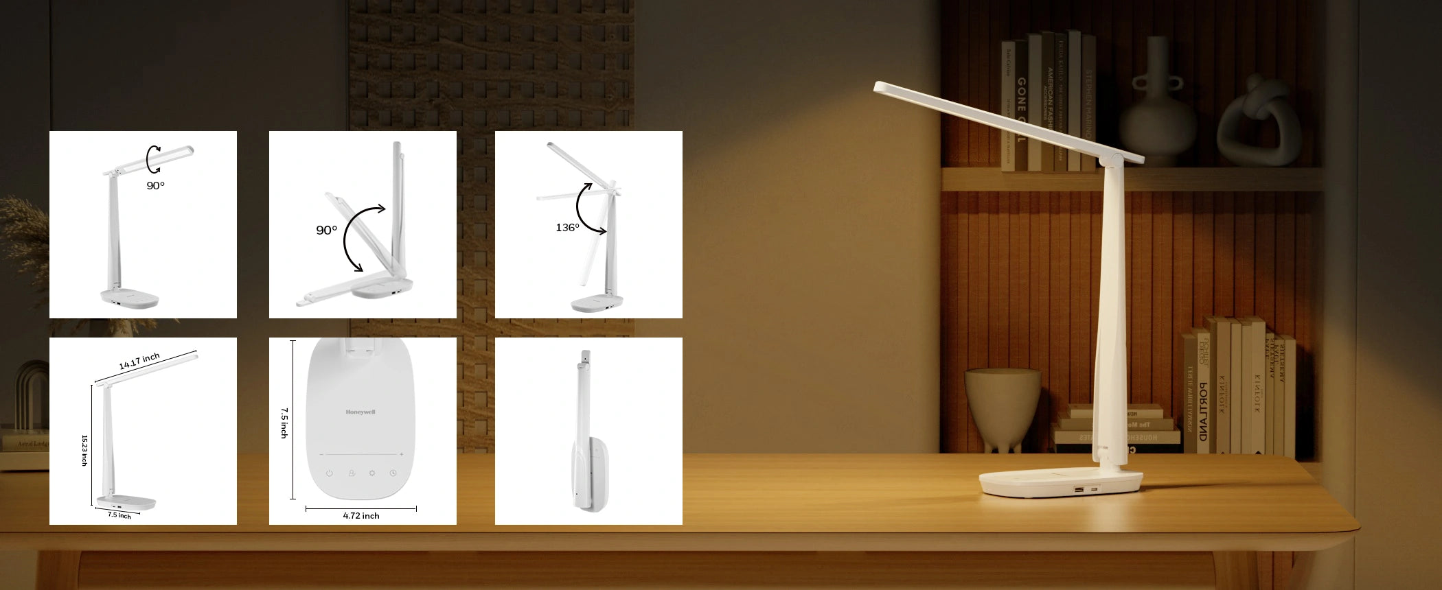 Honeywell H2 Schreibtischlampe mit USB-Ladeanschlüssen für Studentengeräte