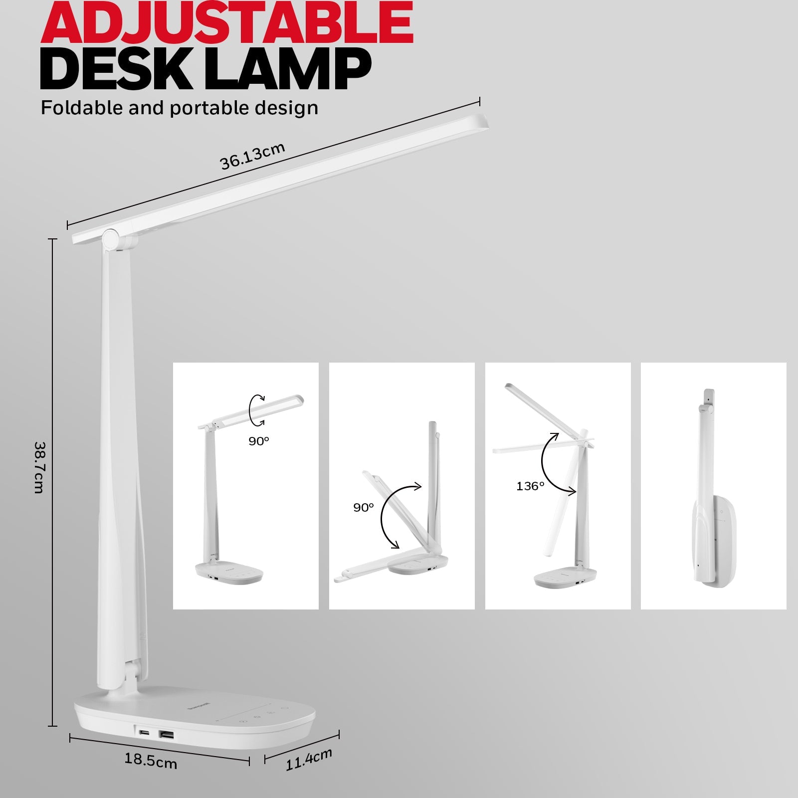 Honeywell® H2 Eye Protection Desk Lamp with USB Charging, Dimmable LED Table Lamp