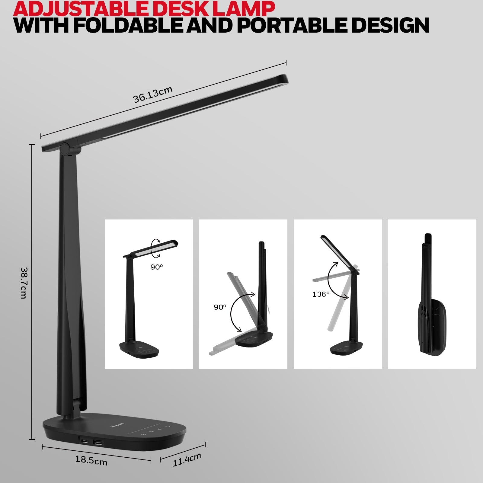 Honeywell® H2 Eye Protection Desk Lamp with USB Charging, Dimmable LED Table Lamp