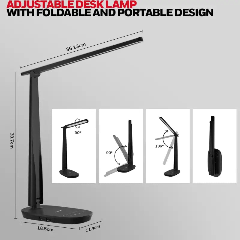 Honeywell H2 black led table lamp with adjustable foldable design eye protection and usb charging features