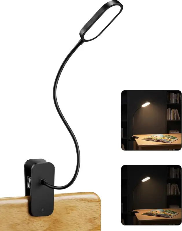 Black honeywell h3 rechargeable portable clip-on led desk lamp with flexible gooseneck and stepless dimming