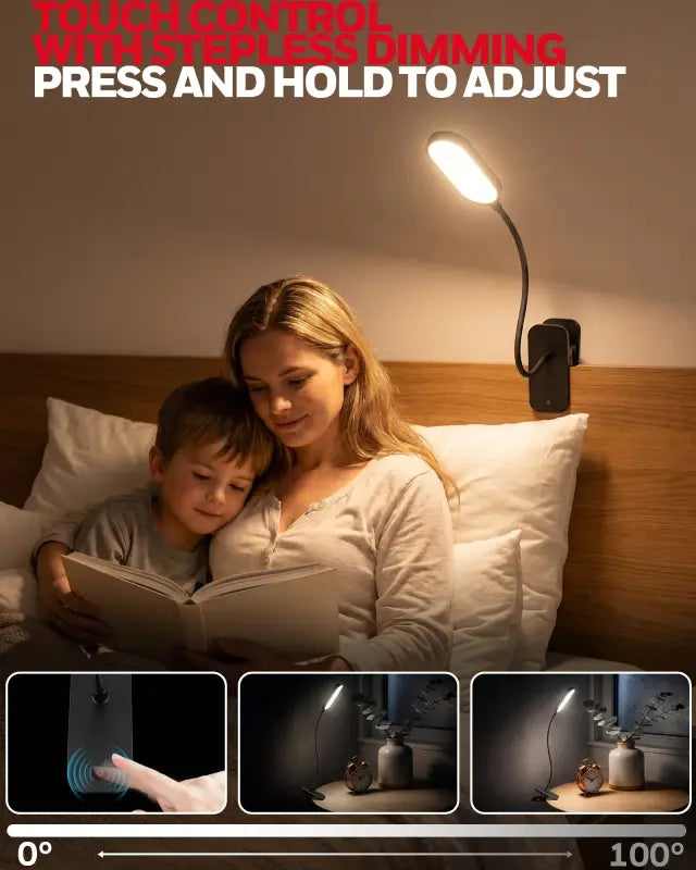 Honeywell h3 rechargeable portable clip-on reading light with stepless dimming black flexible led desk arm and clip