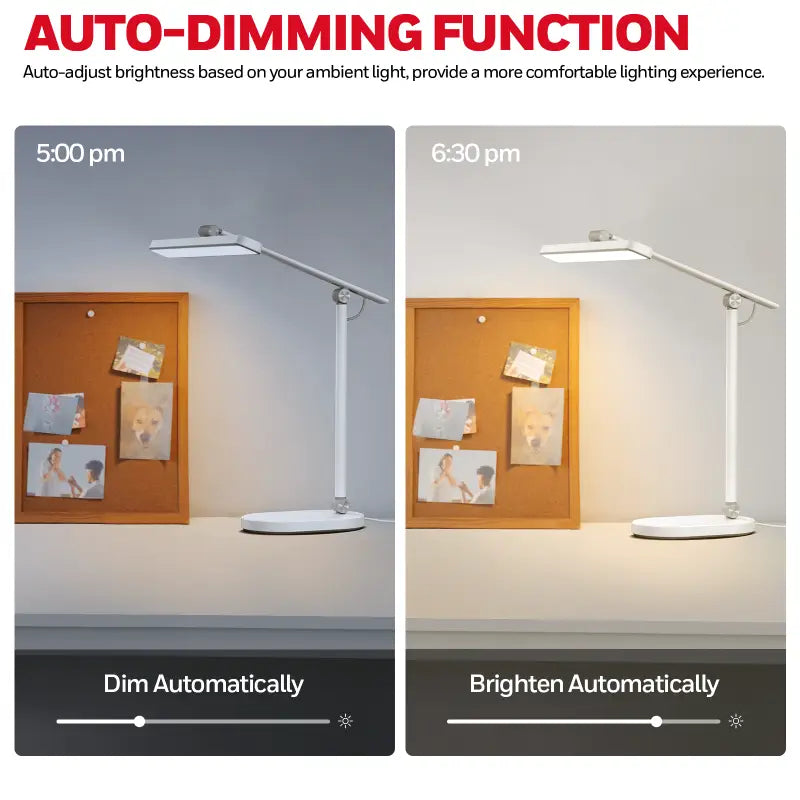White Honeywell H4 intelligent modern LED desk lamp with adjustable arm and auto-dimming color temperature features