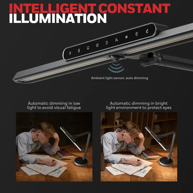 Black sleek desk lamp with touch-sensitive panel and adjustable arm designed specifically for honeywell h9 smart use