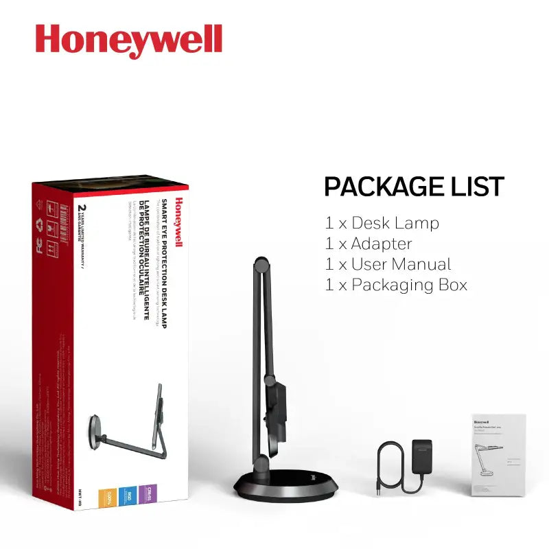 Black honeywell h9 smart desk lamp with adjustable arm and circular base designed specifically for eye protection