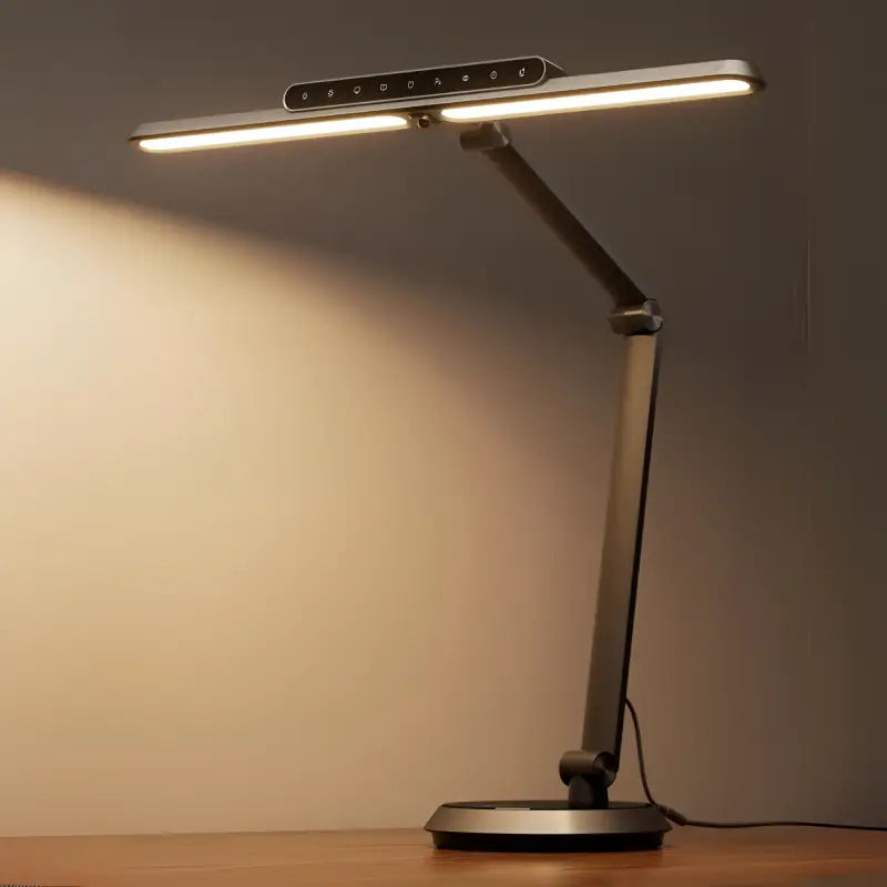 Modern silver-toned honeywell h9 smart adjustable desk lamp designed specifically with a sleek minimalist design and control panel