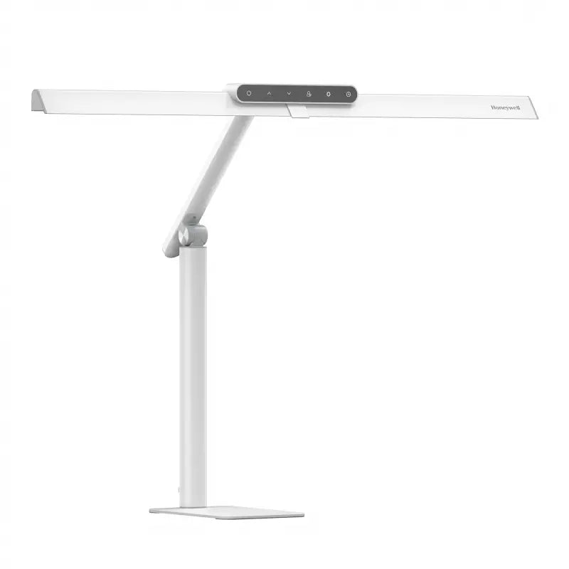 White honeywell HJ1 adjustable desk lamp with clamp featuring sleek modern design and touch-sensitive control panel perfect for led architect desk use