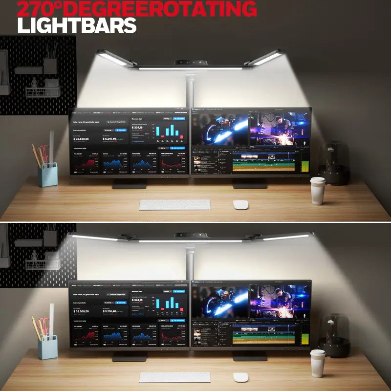 White honeywell hj3 clip on desk lamp with 270-degree rotating lightbars for dual-monitor setups and color temperature control