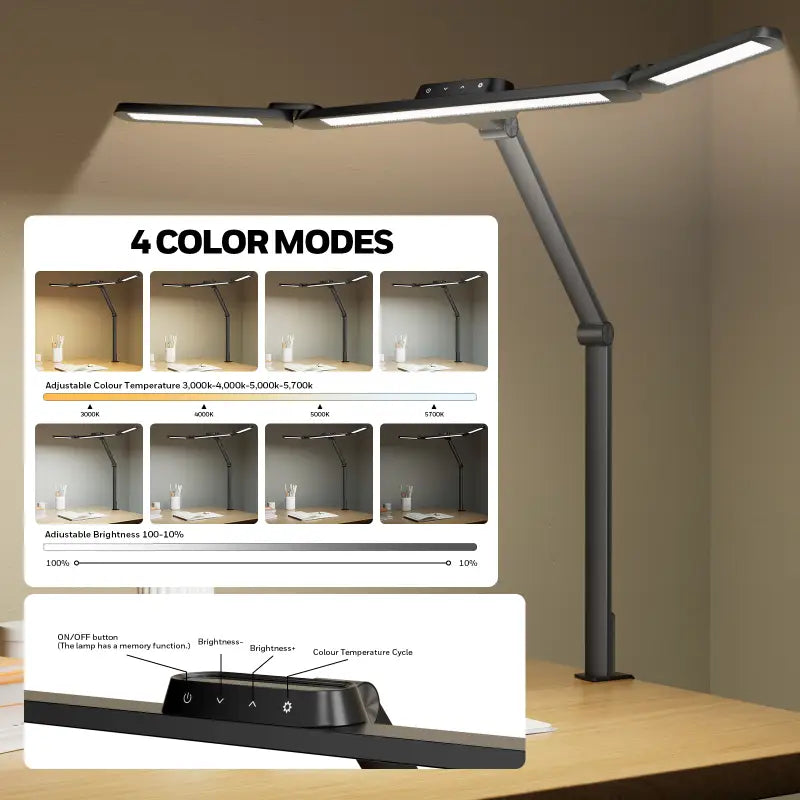 Modern black honeywell hj3 clip on desk lamp with dual led light bars and color temperature control panel for smart lighting