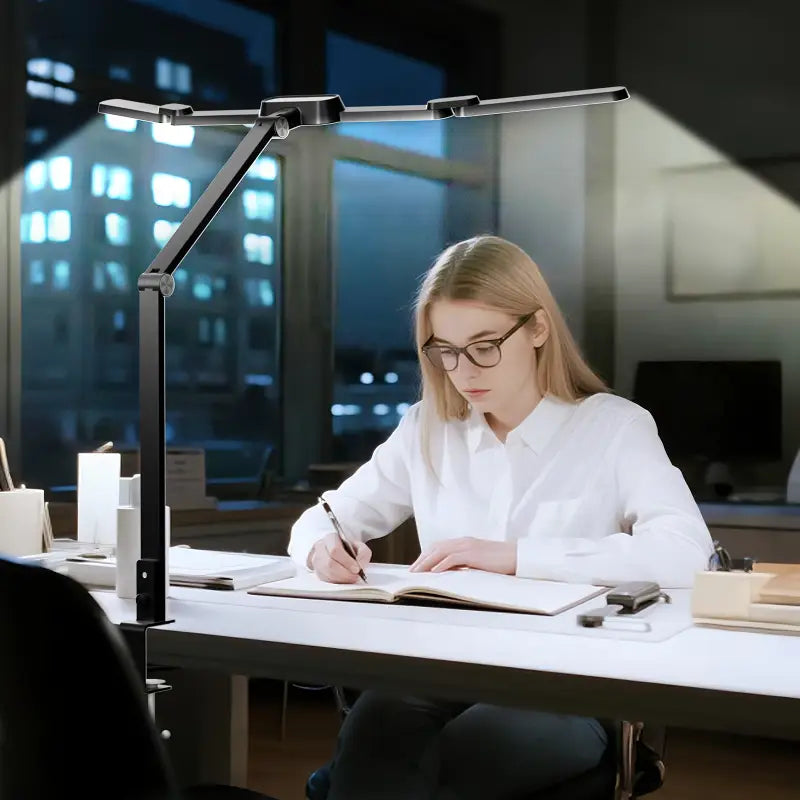 Black honeywell hj3 clip on desk lamp with adjustable metallic arms and modern minimalist design for smart lighting color temperature control