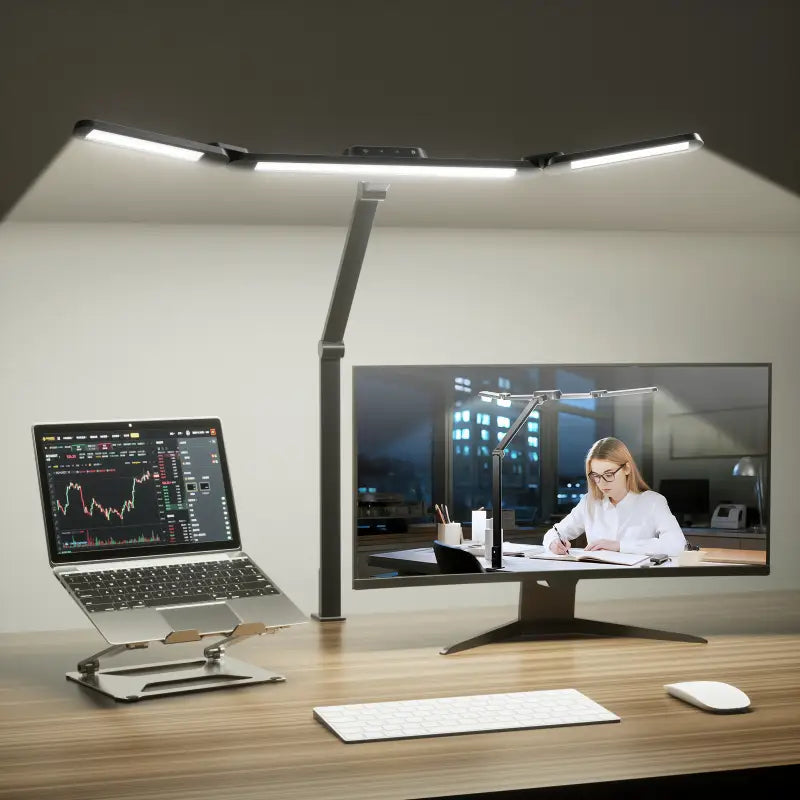 Modern curved honeywell hj3 clip on desk lamp with sleek metallic finish adjustable arm and color temperature control