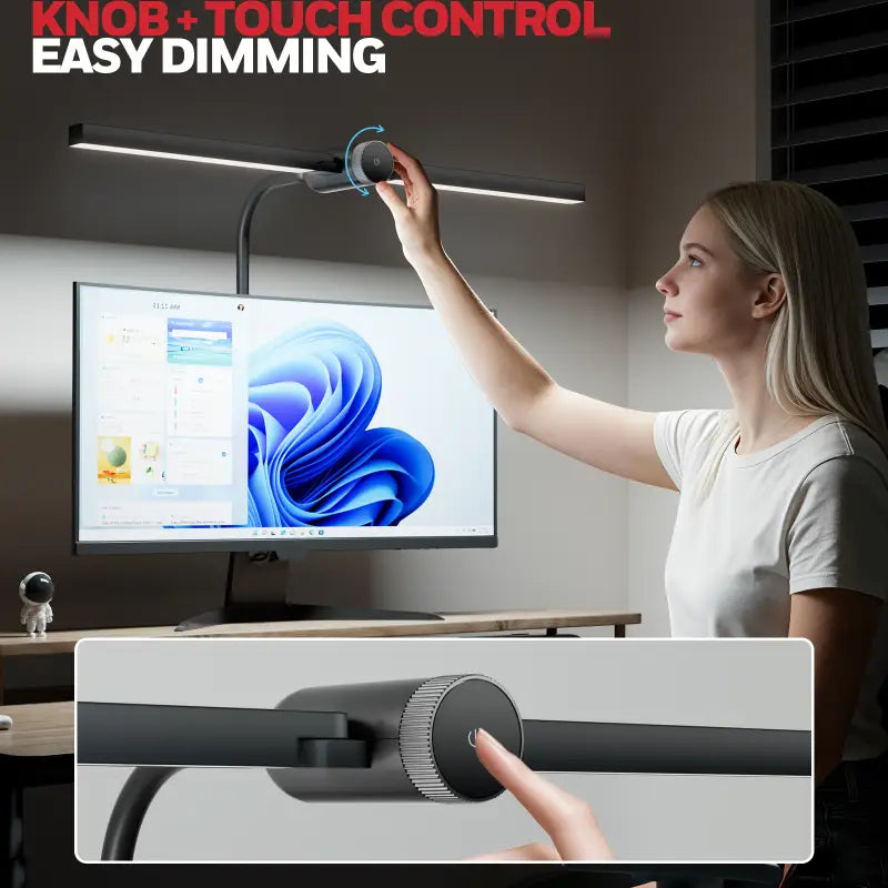 Black minimalist honeywell hj4 dual-head gooseneck led desk lamp with adjustable knob for easy dimming control