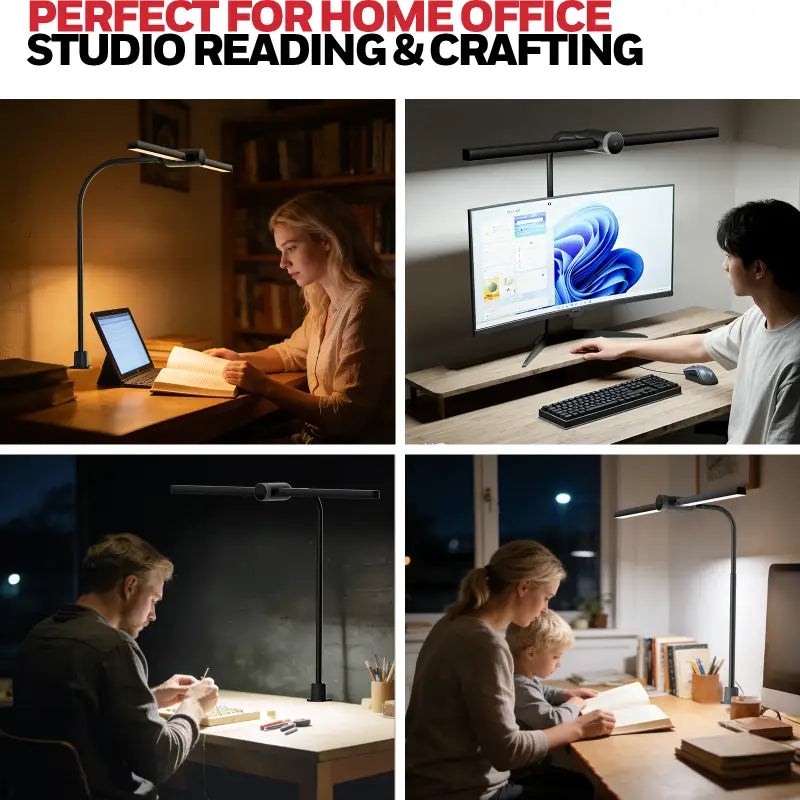 Black honeywell hj4 dual-head led desk lamp with adjustable gooseneck arm and clamp for targeted lighting