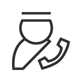 Simple line drawing icon of a person holding a telephone handset.