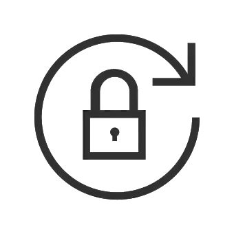 Padlock icon with a curved arrow forming a circle around it.