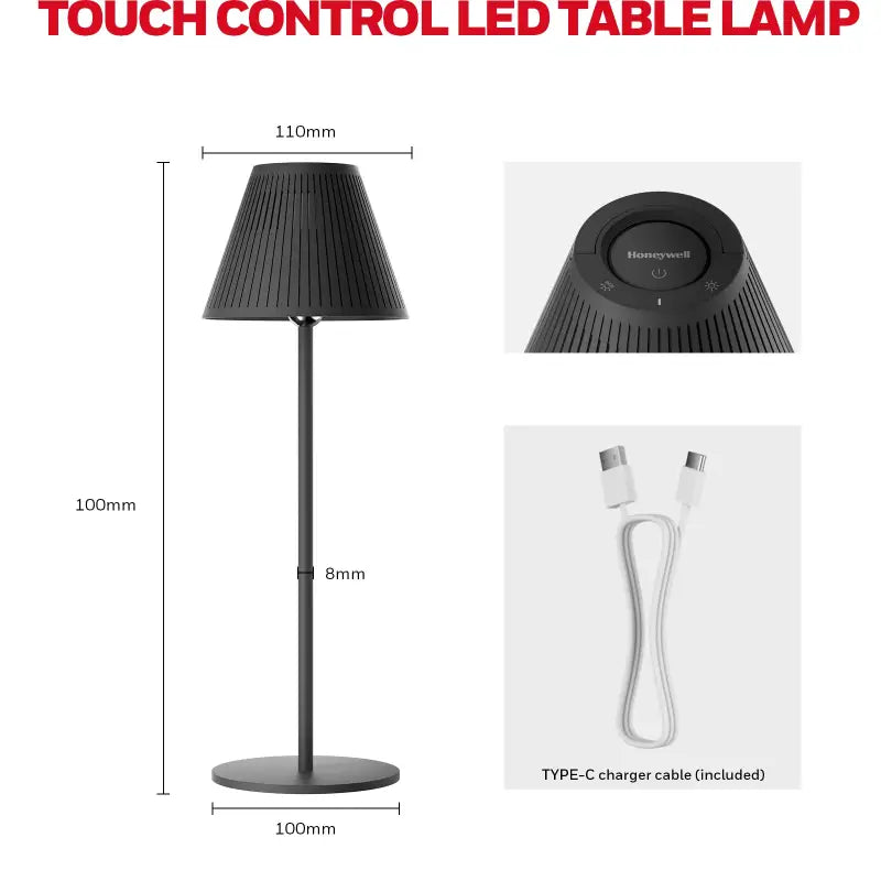 Black honeywell m1 rgb cordless table lamp with ribbed shade and slim stand perfect as a night light or table lamp