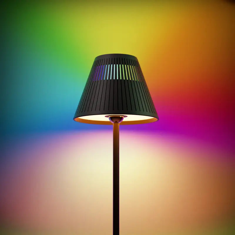 Black honeywell m1 rgb cordless table lamp with sleek ribbed conical shade and slender stand for night light use