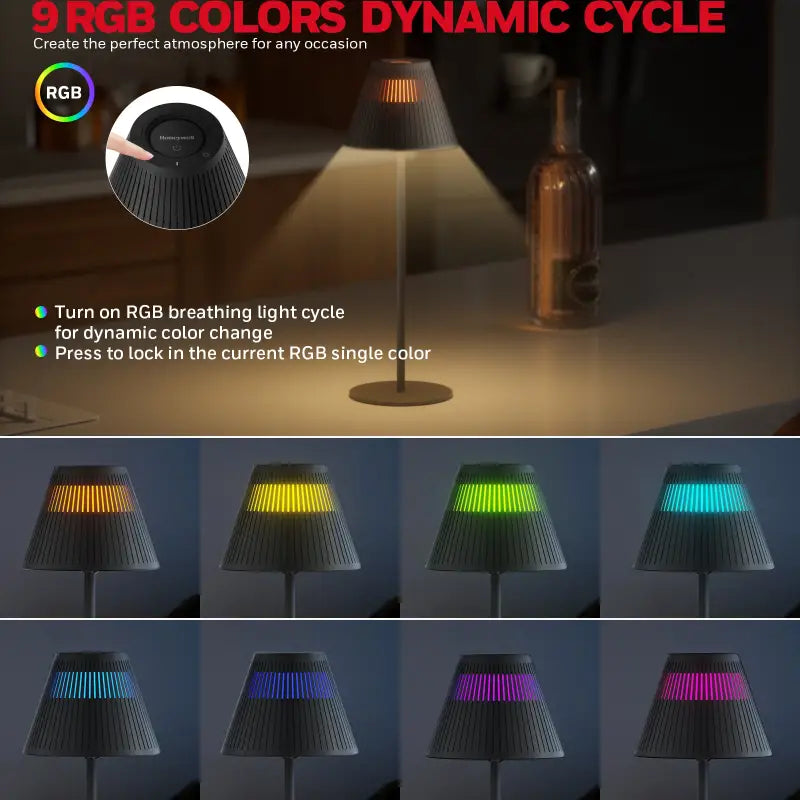 Black pleated honeywell m1 rgb cordless table lamp with rgb night light features for ambient lighting