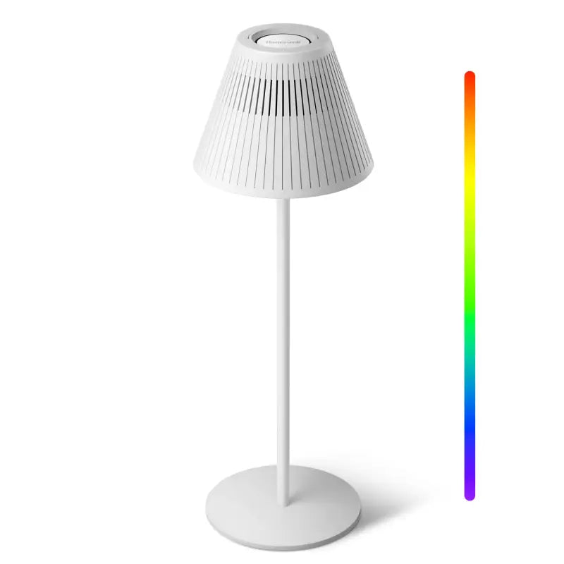 White honeywell M1 RGB cordless table lamp with pleated conical shade and slim stand perfect as a night light