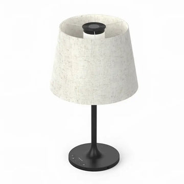 Honeywell hwt-m2 black table lamp with textured off-white fabric shade and built-in charging port for modern use