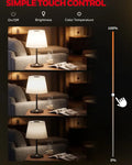 Honeywell hwt-m2 sleek table lamp with white fabric shade black metal base and convenient charging port