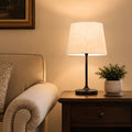 Honeywell hwt-m2 table lamp with warm-toned textured off-white shade black metal base and built-in charging port
