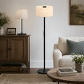Honeywell hwt-m2 black table lamp with cylindrical off-white shade and built-in charging port for soft LED lighting