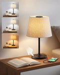Honeywell HWT-M2 black metal table lamp with beige fabric shade and integrated usb charging port for bedside use