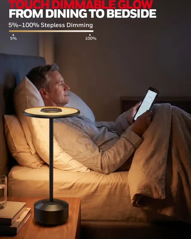 Honeywell m4 black led table lamp with touch dimmable circular textured glass top and sleek metallic base