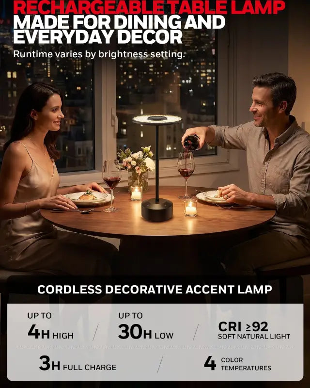 Black honeywell m4 portable rechargeable cordless led table lamp with circular light and sleek modern design