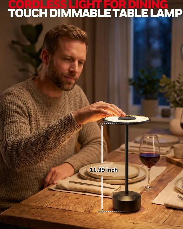 Black honeywell m4 portable rechargeable cordless led table lamp with touch dimmable circular light base and modern design