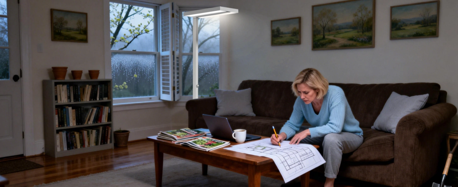 Lámpara de pie ajustable Honeywell SmartLighting en un moderno salón primaveral