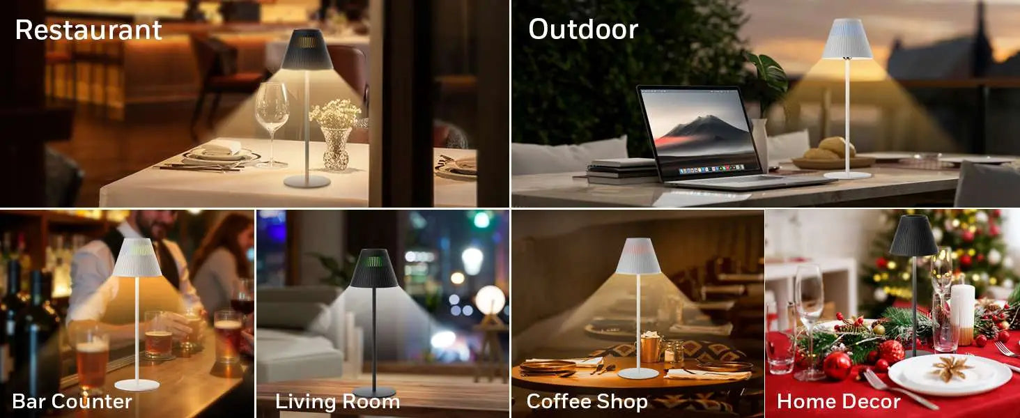 Lámparas de mesa inteligentes Honeywell usadas en diferentes escenarios de habitaciones, incluyendo dormitorio, residencia universitaria y espacios de estar