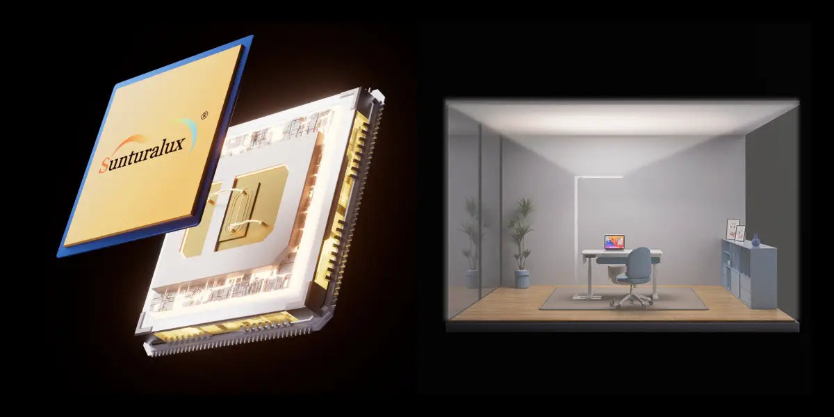 Nahaufnahme der 99,99% Gold-Drahtbonden-Technologie in Sunturalux-LED-Chips, die langfristige Zuverlässigkeit und Leistung sicherstellt