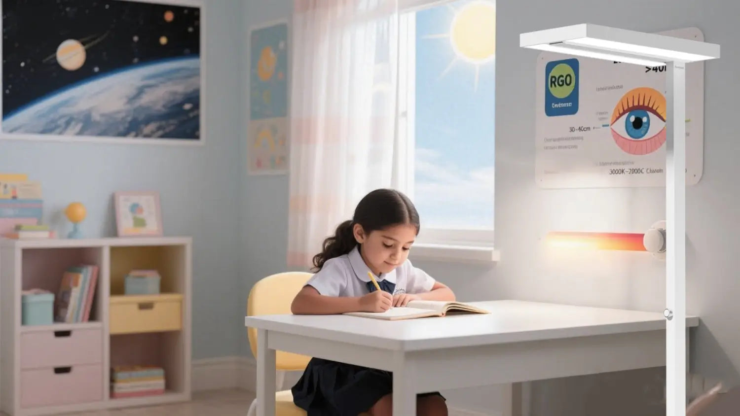 SunturaLux Stehlampe, die augenfreundliche Beleuchtung für die Hausaufgaben von Kindern bietet