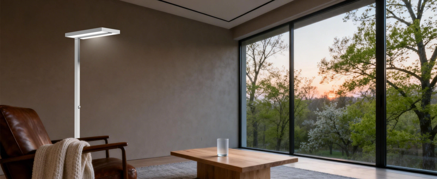 Spazio di lavoro minimalista con illuminazione costante per la produttività