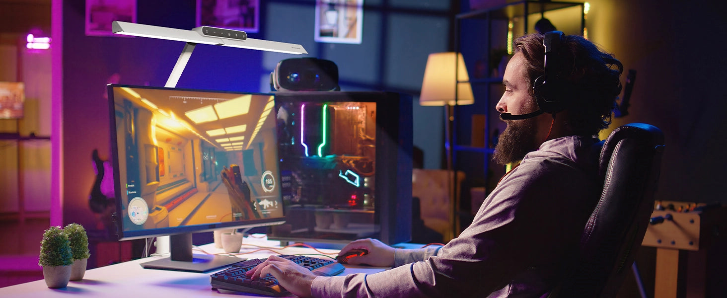 Esports player using bright focused lighting for competitive FPS gaming