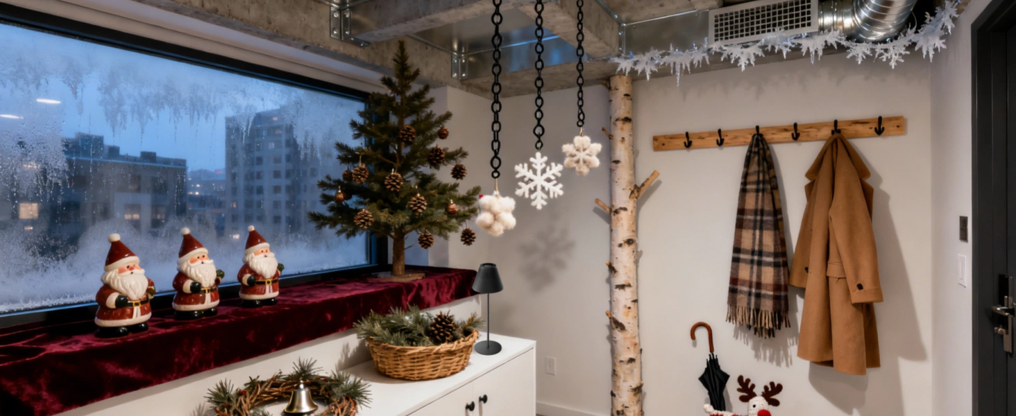 Portable Honeywell M1 lamp showing multiple placement options for studio apartment Christmas decorating