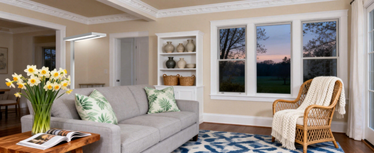 Hausbesitzer bewertet die Raumbeleuchtungsqualität mit der Frühjahrs-Checkliste für Heimwerker