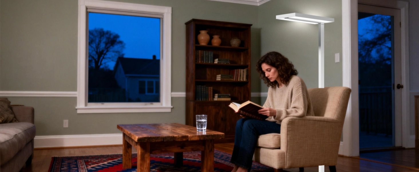 Spring home lighting trends 2025 — minimalist floor lamp in bright open-plan interior design