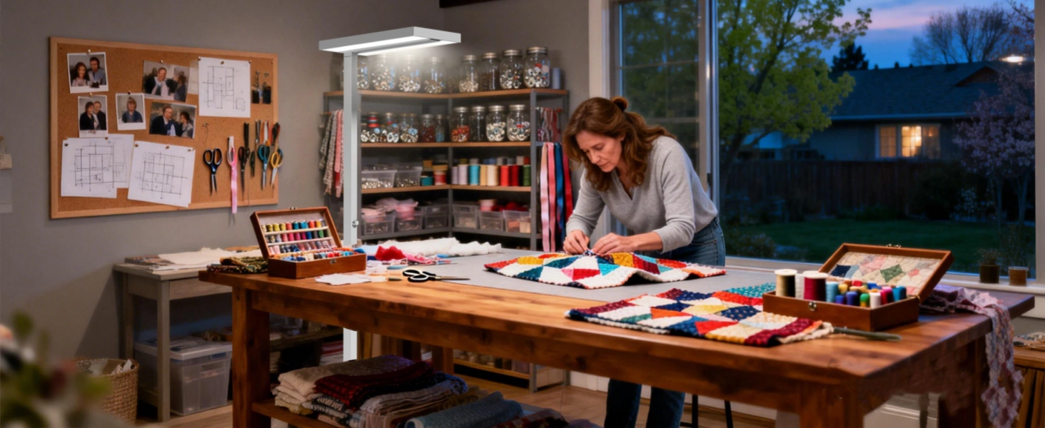 Natürliches Tageslicht, das durch das Fenster strömt, mit einer stabilen Innen-Stehlampe, die die Frühlingsstimmung unterstützt